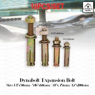 WHOLESALE (10PCS/SET) HEAVY DUTY Dynabolt Dyna Bolt Expansion Sleeve Anchor Concrete Bolt 1/4" 5/16" 3/8" 1/2"