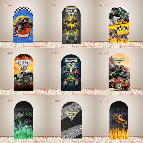 Monster Jam Trucks Arch Cover Truck Birthday Backdrop Polyester Double-Sided Monster Mutt El Toro Lo