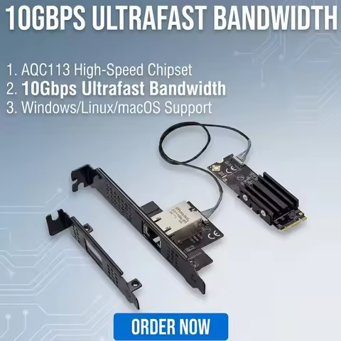 10GbE Network Card M.2 B+M Key to RJ45 Single Port 10G Ethernet Adapter AQC113 Chipset Industrial Se