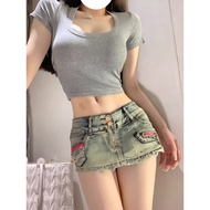 y2k y2k Women's Clothing y2k Pants American Shorts Denim Skinny Jeans Super y2k Wear Low-Waist yk1