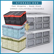 Lidded Storage Bin 30L 56L Collapsible Storage Box Crates Plastic Tote Storage Box Container Stackab
