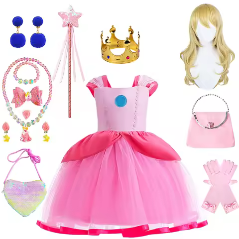 Game Movies Halloween Children Princess Peach Cosplay Costume Summer Baby Party Aurora Pink Tulle Ho