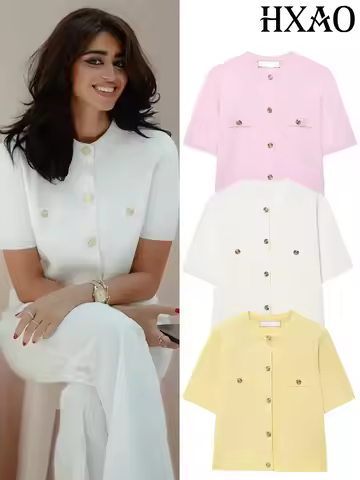 HXAO Cardigan Woman Knitwear Button Ladies Short Sleeve Knit Bolero Women's Tricot Top Summer Outerw