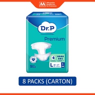 Dr. P Premium Adult Diapers Size L 9's (92-144cm / 36-57 inches) [8 Packs/Carton]