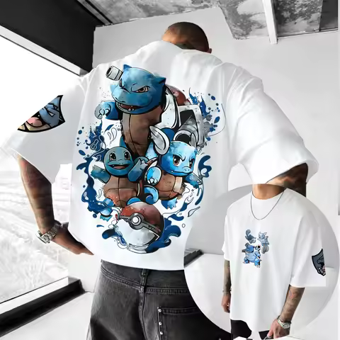 Men's T-Shirt Squirtle Evolution Pokemon Anime Graphic Tee Soft Cotton Casual Streetwear for Daily W