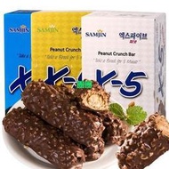 【團團】韓國進口x5黑巧克力棒長條花生夾心堅果三進X-5零食36g*24條整盒
