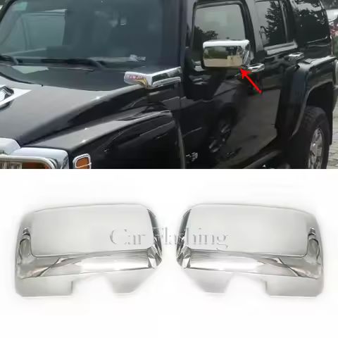 2PCS Side Rear View Mirror Cover Trim For Hummer H3 H3T 2006 2007 2008 2009 2010 Chrome RearView Mir