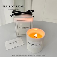 MaisonLeah Candle 230g Ceramic Jar Wooden Wick Hand poured Soy Wax Scented Candle Lilin