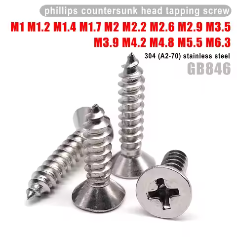M1 M1.2 M1.4 M1.7 M2 M2.6 M3 M3.5 M4 M5 M6 Cross Phillips Flat Countersunk Head Self-tapping Wood Sc