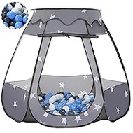 Baby Ball Pit for Toddler with 50 Balls, Kids Pop Up Play Tent for Girls, Princess Toys Gifts for Children Indoor &amp; Outdoor Playhouse (Black: Gray/White/Babyblue, 109x90cm/50 Balls)