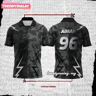 Black Jersey Viral Lelaki Berkolar Baju Bola Jersi Custom Nama Dragon Lightning Design Retro Jersey 