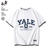 เสื้อยืดคอกลมแขนสั้นผ้าฝ้ายแท้ Yale University สำหรับผู้ชาย ทรงหลวม แฟชั่นฤดูร้อน ที่ปรับแต่งได้หลาก