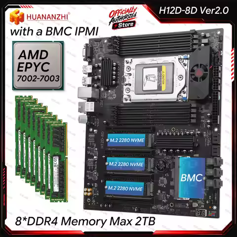 HUANANZHI H12D 8D Motherboard Set Kit With BMC IPMI AMD EPYC 7002 7003 Series CPU 8 Channel Memory M