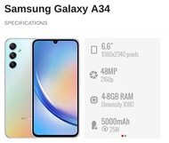 Used Samsung Galaxy A34 5G 6.6" (8GB RAM + 256GB ROM) || Samsung Malaysia Demo Set