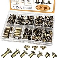 zDwfDc 115Sets Chicago Screws for Leather Rivet Kit M5*4, 5, 6, 8, 10, 12, 15 Bronze Brass Rivets fo