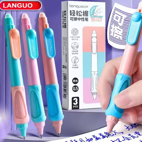 LANGUO ST Tip Retractable Gel Pen for Kids Ergonomic Grip Writing Friction Erasable Blue Black Ink S