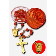 July Birthstone Rosary with Flower Case - Ruby;6mm Beads;