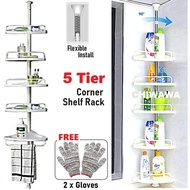 [HOT HEZKKKZQWE 640] 5 Tier Standing Hanging Towel Shampoo Rack Bathroom Corner Drying Shelf Storage Organizer Hanger Hook Rak Penyidai Baju