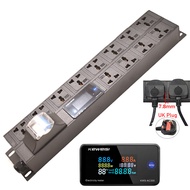 2U PDU power strip Voltmeter Ammeter Power Energy Meter 12 Ways Extenison Socket 16A Circuit breaker