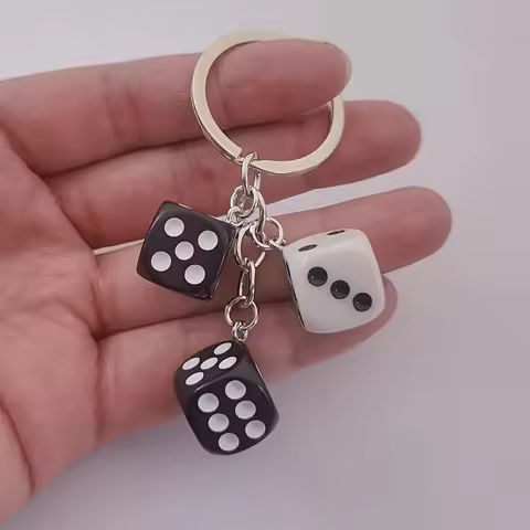 Black and White Dice keychain , Tiny Dangling Dice , lucky Dice Dangle keychain , Poker Party , Casi