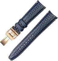 GANYUU For IWC IW344205 Portuguese Chronograph Pilot Portofino Folding Buckle Strap 22mm Woven Cowhide Leather Watchband (Color : Blue-rose gold B, Size : 20mm)