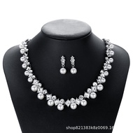 Pearl Gem Necklace Earring Set Bridal Wedding Dress Jewelry260719QQ