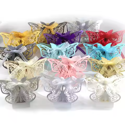 10/50Pcs Creative Laser Cutting Hollow Butterfly Gift Paper Boxes Wedding Candy Dragee Box Cookie Ca