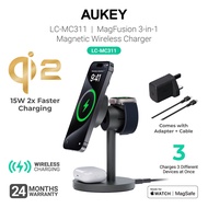 AUKEY LC-MC311 MagFusion 3-in-1 Qi2 15W Magnetic Wireless Charger MFW Certified (24 Months Warranty)