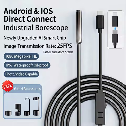3-in-1 8mm Endoscope Camera 480P/960P/1080P HD Inspection Camera Type-C Mini Borescope IP67 for Andr