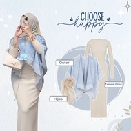 Women's Hijab Set (Arwen Outer + Dress + Bella Square) One Set for Modern Wedding Invitations - KM08