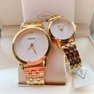 ◇Fossil stainless steel waterproof fashion watch for men women gold jewelry relo couple watch seiko