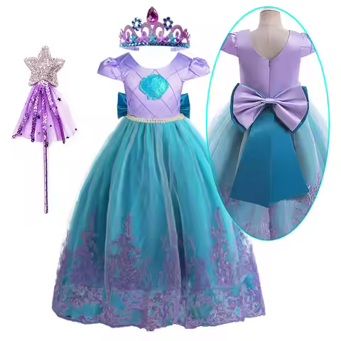 2025 Disney Girls Birthday Mermaid Shell Dress Children Christmas Ball Gown Ariel Costume Halloween 
