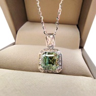 2ct Green Moissanite Necklace for Women 8MM Asscut Square Diamond Anniversary Birthday Jewelry 100% 