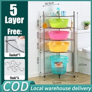 Kitchen Corner Racks 304 Stainless Steel Organizer Shelf For Bathroom With Hooks Toilet Storage Rack Organize Floor Standing Cabinet Rack Kitchen Cabinet Rack Microwave Oven Rack Pot Dish Bowl Rack Space-saving