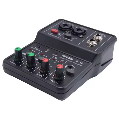 TEYUN Q-12 Sound Card Audio Mixer Sound Board Console Desk System Interface 4 Channel 48V Power Ster