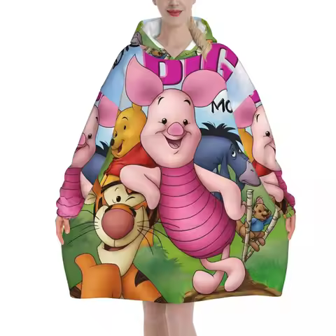 Winnie The Pooh Cartoon Blanket Hoodie Oversized Wearable Sweatshirt Blanket Warm Gifts for Women Gi