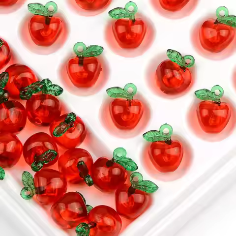 20pcs 1.4cm Christmas Eve Red Apple Shape Transparent Acrylic Beads DIY Earring Bracelet Phone Chain