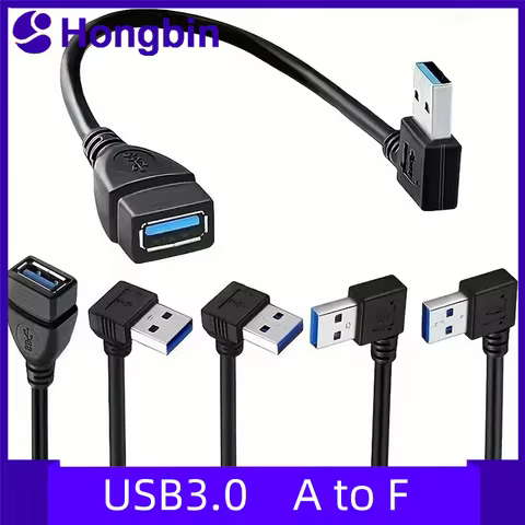 High-Speed USB 3.0 Right Angle Extension Cable 90° Adapter for PC Laptop Phone - Fast Charging Multi