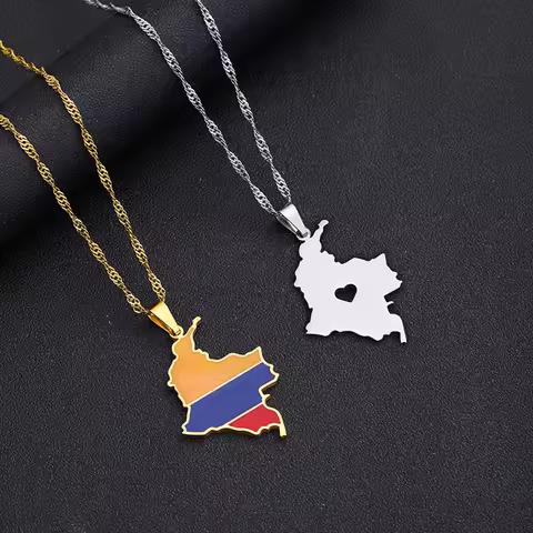 Fashion Colombia Map Flag Pendant Necklace Stainless Steel Colombians Men Women Maps Jewelry Gift