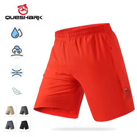 (L-8XL)Queshark Men Quick Dry Ice Silk Sport Shorts with Zipper Pocket -Gym Running Cycling Loose Fi