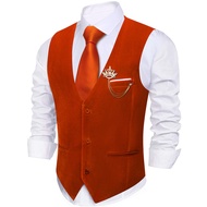 Barry.Wang Mens Velvet Vest V-neck 2 Pockets Gold Brooch Suit Waistcoat Set for Prom Wedding Party D