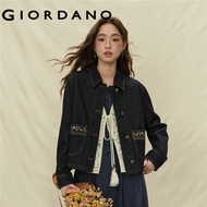 GIORDANO WOMEN Embroidered pockets denim jacket 18375506