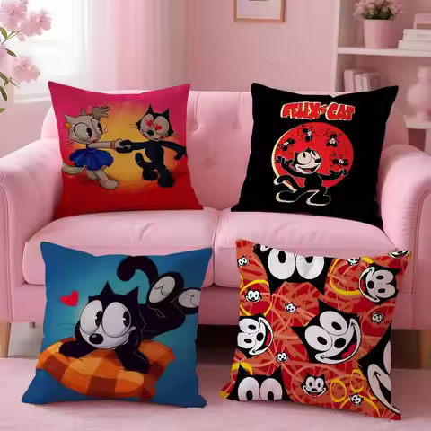 F-Felix The Cat Exquisite Pillow Case Anti-dustmite Pillow Invisible zipper silky short plush Sofa c