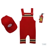 TAKE Infant Photography Suit Fireman Hat Suspender Pants Photostudio Accessories Universal Pose Costume Newborn Shower