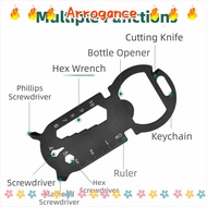 ARROGANCED EDC Tools Card, Silver Stainless Steel Outdoor Gadgets, Portable Black Multifunction Rule