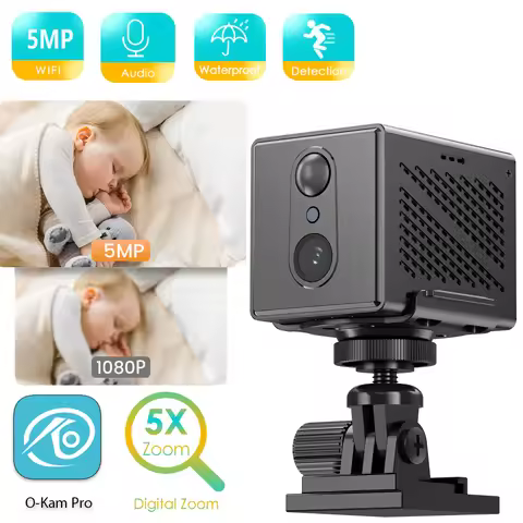 5MP Mini Wifi IP Camera Built-in 2400mAh Rechargeable Battery Indoor Human Detect 5X Zoom Surveillan