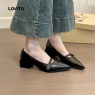 (Trendy) Lovito Casual Plain Flowers French Commute Pointed Low Heels Light Loafers for Women LFA750