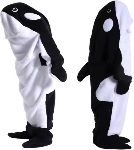 Wearable Whale Blanket Onesie for Adult Costume, Super Soft Comfortable Whale Hoodie, Black Whale