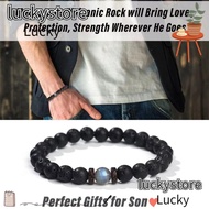 LUCKY Beaded Bracelets, 14 16 18 Year Old with Greeting Card Volcanic Stone Bracelet, Ideas Teenage Boy Lava Son/Dad/Mom /Gift Black Unique Gift Bracelet Christmas