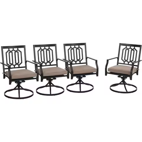 Outdoor Metal Swivel Chairs Set of 4 Patio Dining Rocker Chair with Cushion Furniture Set for Garden